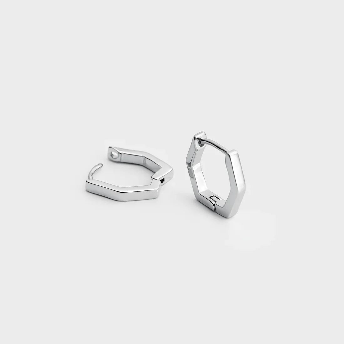 Rhodium-Plated Silver Hexagonal Hoop Earrings